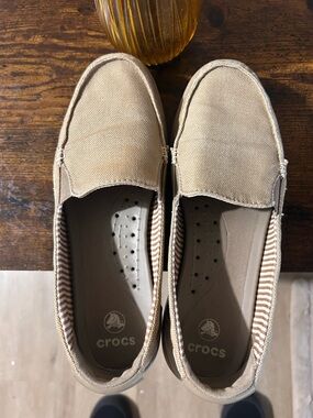CROCS Men’s Beige Canvas Slip-On Loafers